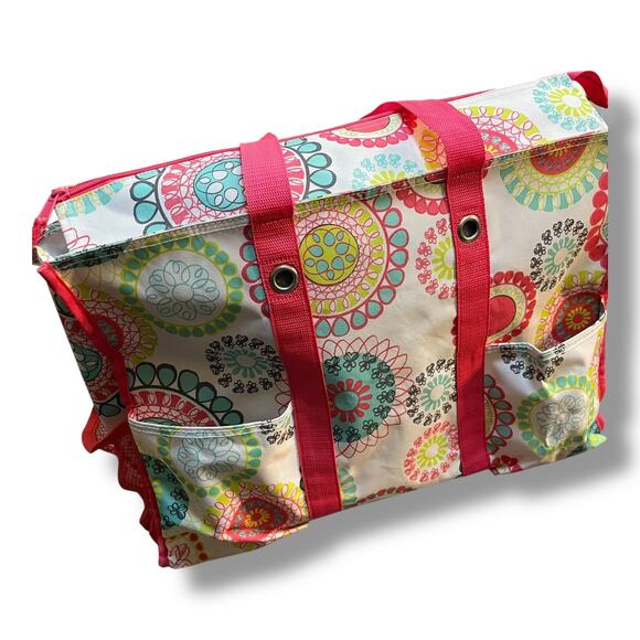 Thirty One Organizing Utility Tote Zip Top Large 19" Citrus Medallion 31 ZOUT - Picture 8 of 13